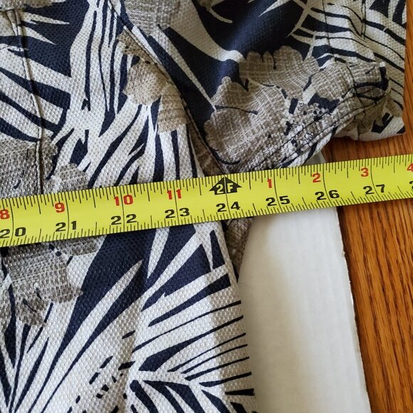 Caribbean Pure Silk Hawaiian Coastal Navy and Tan Wood Button Up Shirt XL - Picture 13 of 15